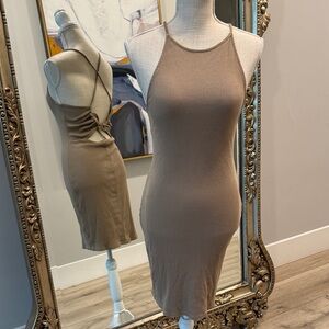 H&M Beige Ribbed Backless Dress